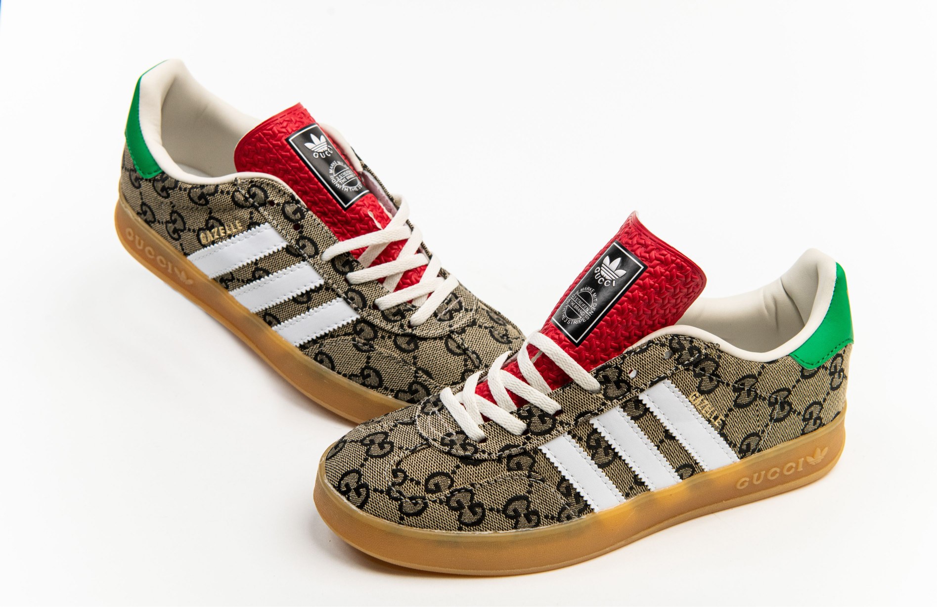 adidas gazelle silver green womens Gucci Tricolor X Adidas Vintage GG Gazelle Sneaker 7.5 – THE CLOSET main image 0