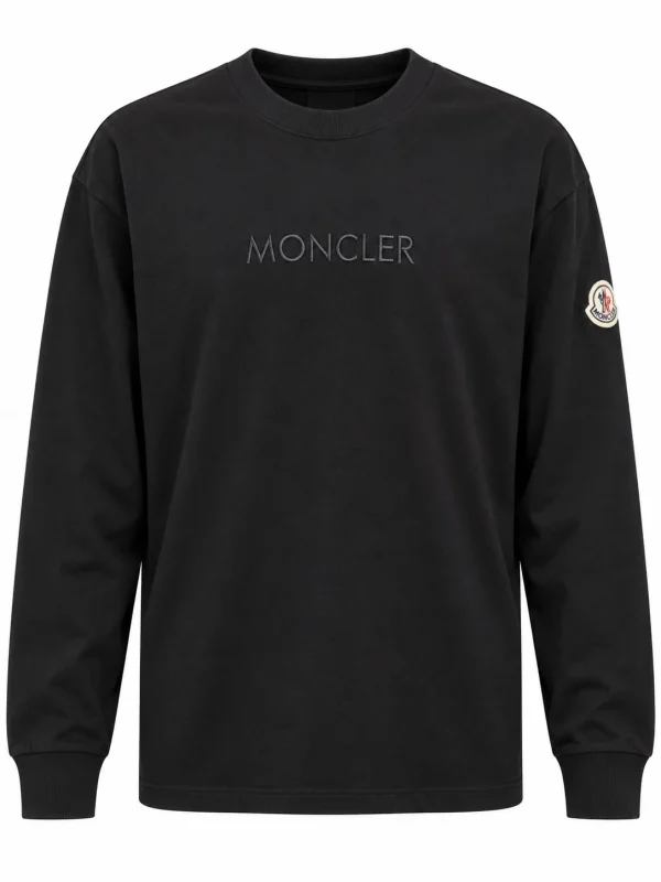 შავი Moncler გრძელმკლავიანი ზედა შავი Moncler გრძელმკლავიანი ზედა