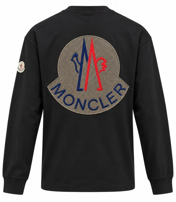 შავი Moncler გრძელმკლავიანი ზედა შავი Moncler გრძელმკლავიანი ზედა