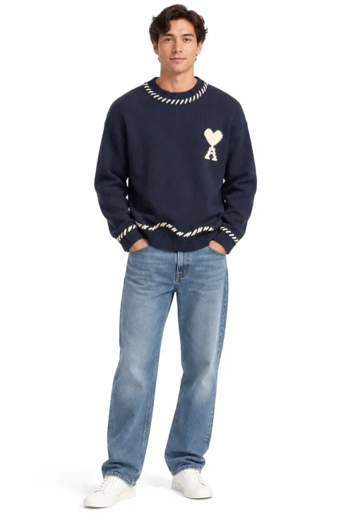 Ami ლურჯი ნაქსოვი ზედა Ami ლურჯი ნაქსოვი ზედა